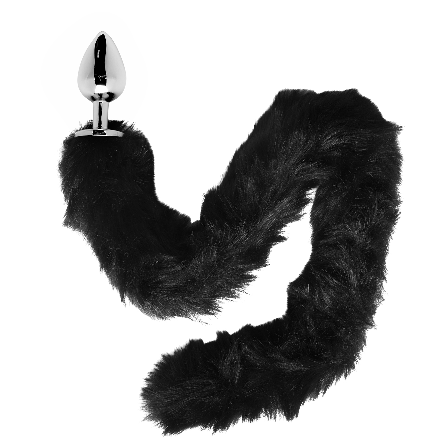 Furry Fantasy Black Panther Tail Buttplug   - Silver