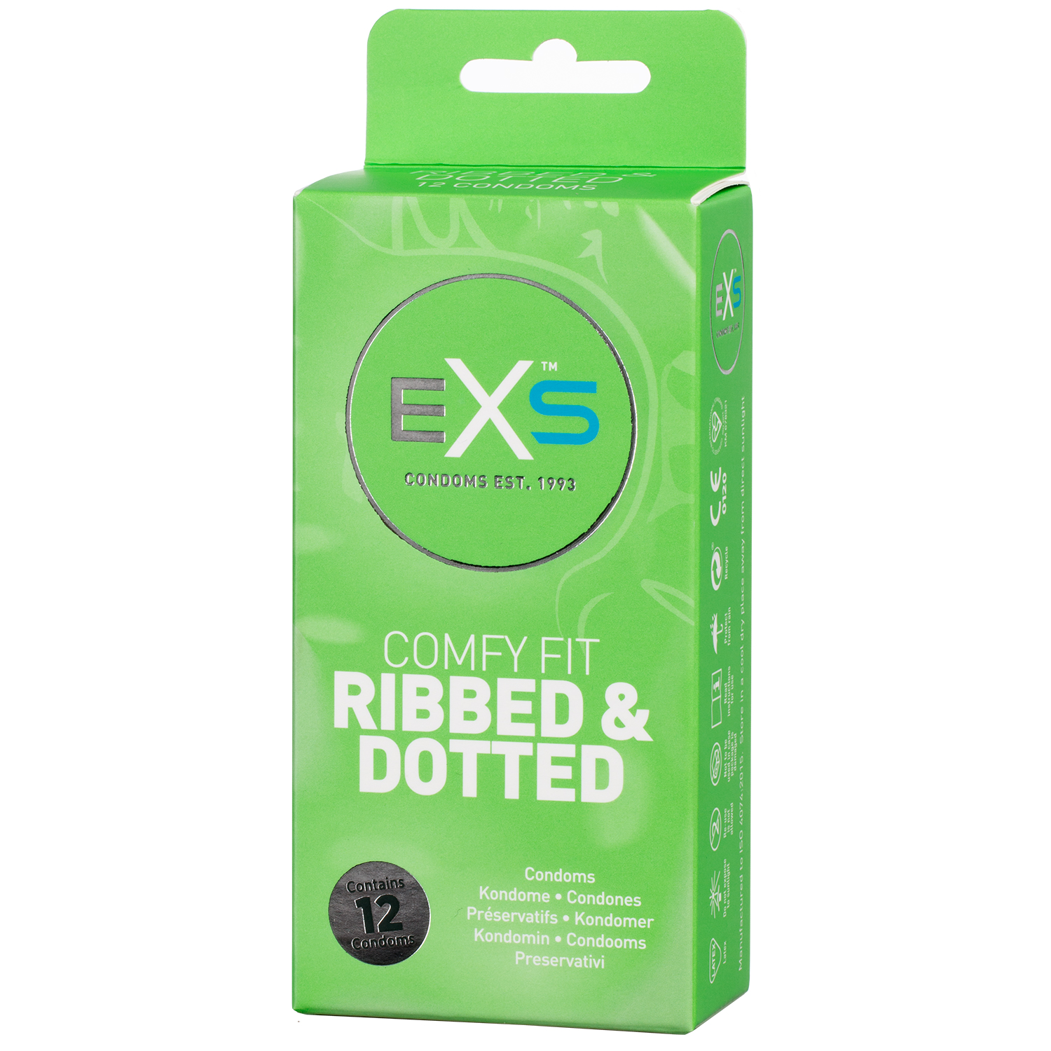 EXS 3in1 Comfy Fit Ribbed & Dotted Kondomer 12 st  - Klar
