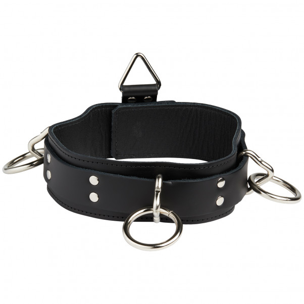 Spartacus Locking Collar Läderhalsband med 3 Ringar produktbild 1