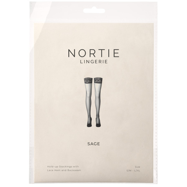 NORTIE Sage Stay-Ups med Spetsfåll och Baksöm Produktförpackning 90