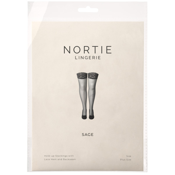 NORTIE Sage Stay-Ups med Spetsfåll och Baksöm Plus Size Produktförpackning 90